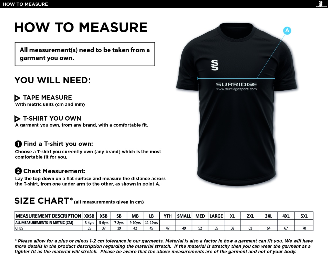 Young Lions Cricket Club Fuse Polo Shirt - Size Guide