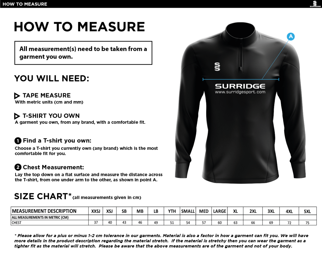 Young Lions Cricket Club Fuse Performance Top - Size Guide