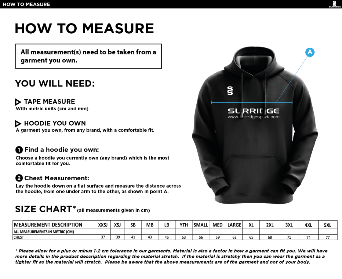 Young Lions Cricket Club Fuse Hoody - Size Guide